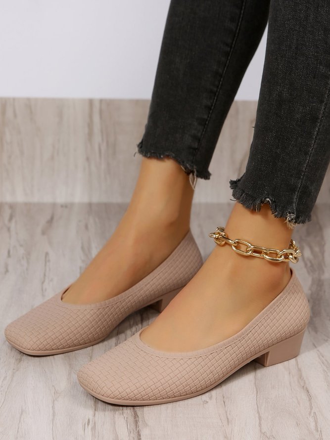 Elegant Geometric Embossed Square Toe Low Heel Shallow Shoes