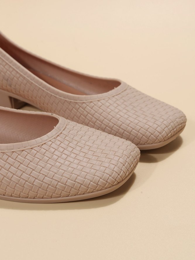 Elegant Geometric Embossed Square Toe Low Heel Shallow Shoes