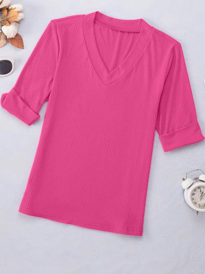 Regular Fit Plain Casual V Neck T-Shirt