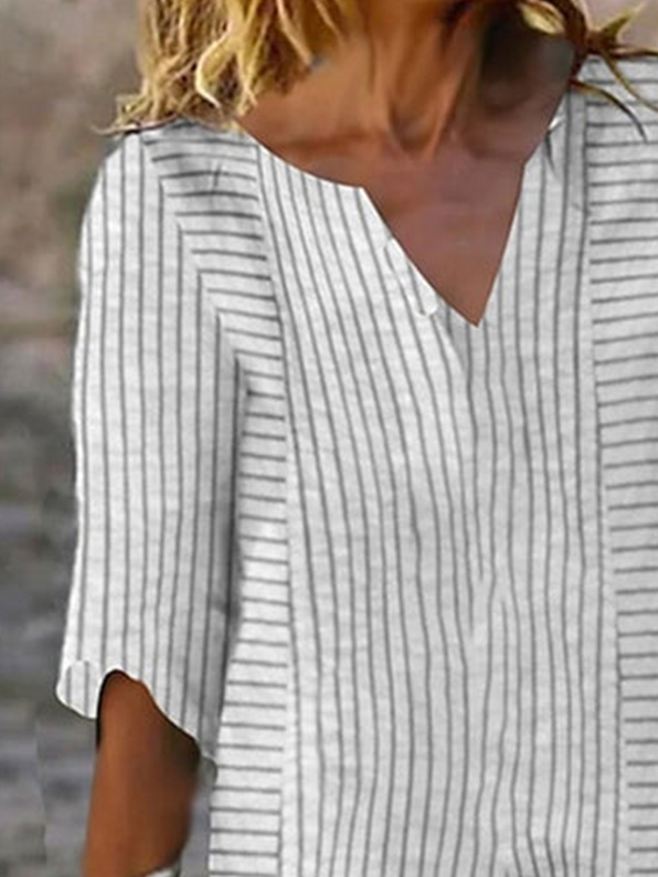 Casual V Neck Loose Striped Dress With No