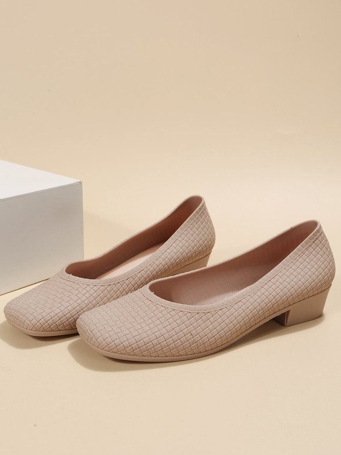 Elegant Geometric Embossed Square Toe Low Heel Shallow Shoes