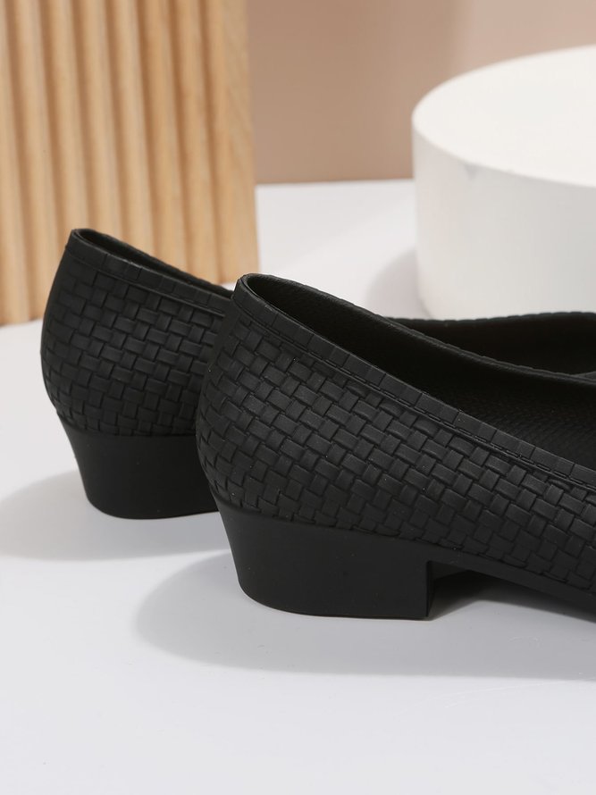 Elegant Geometric Embossed Square Toe Low Heel Shallow Shoes