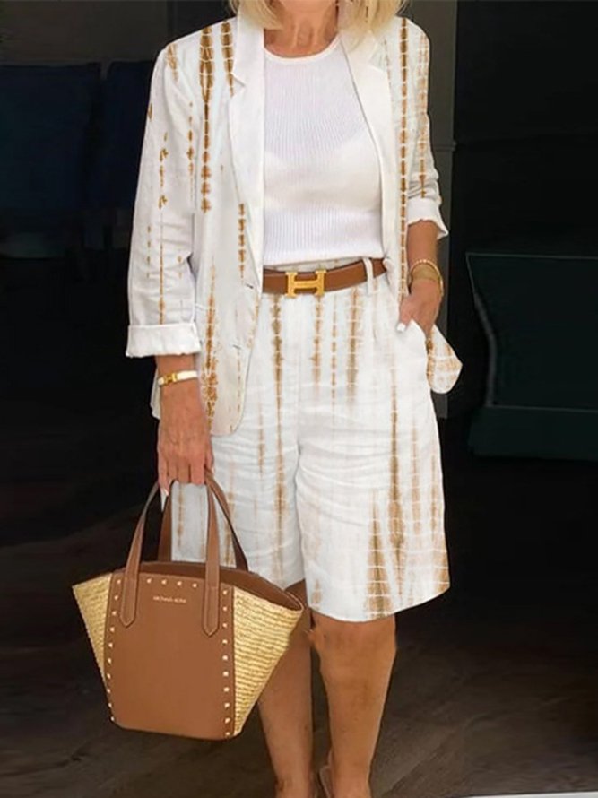 Casual Floral Shawl Collar Two-Piece Set