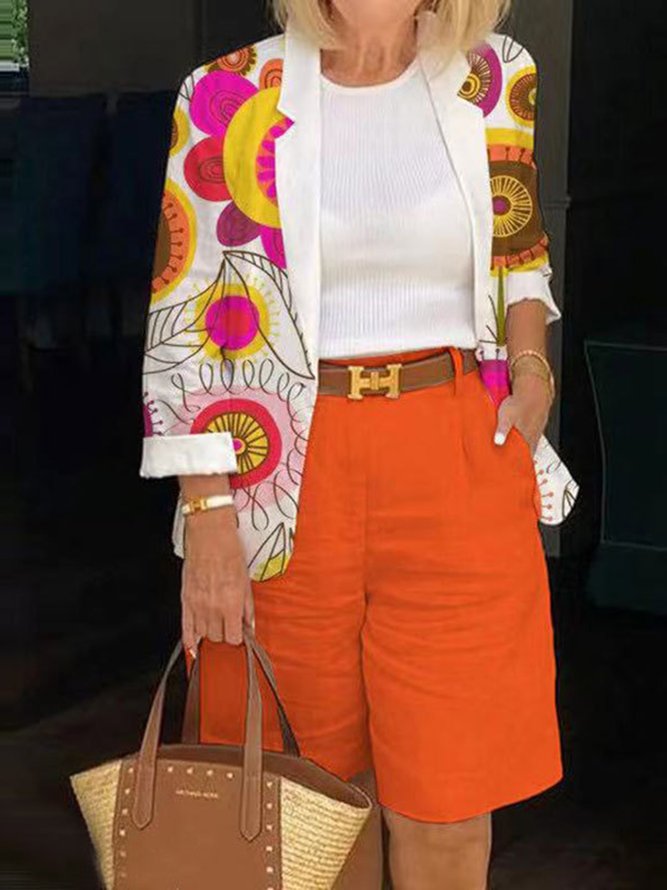 Casual Floral Shawl Collar Two-Piece Set