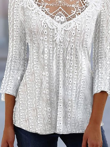 Regular Fit Crew Neck Flare Sleeve Casual Plain Plus Size Shirt