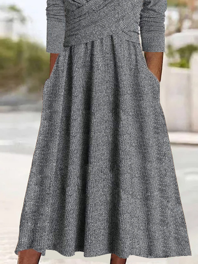 Plain Casual Buckle Sweetheart Neckline Dress