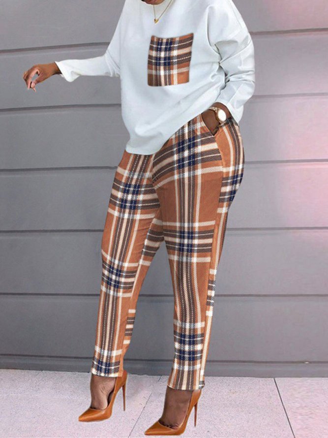 Casual Plaid Crew Neck Regular Fit Two-Piece Set