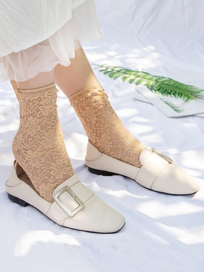 1pair Lace & Mesh Mid-calf Socks For Women
