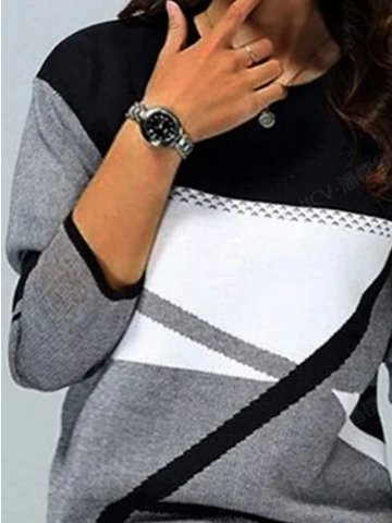 Plus Size Casual Color Block Crew Neck T-Shirt