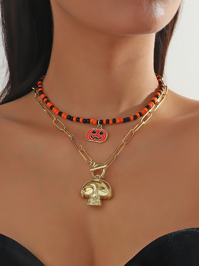 Halloween Skull Pumpkin Spooky Spider Gothic Necklace