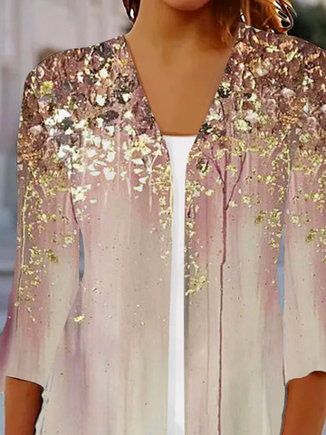 V Neck Casual Abstract Print Kimono