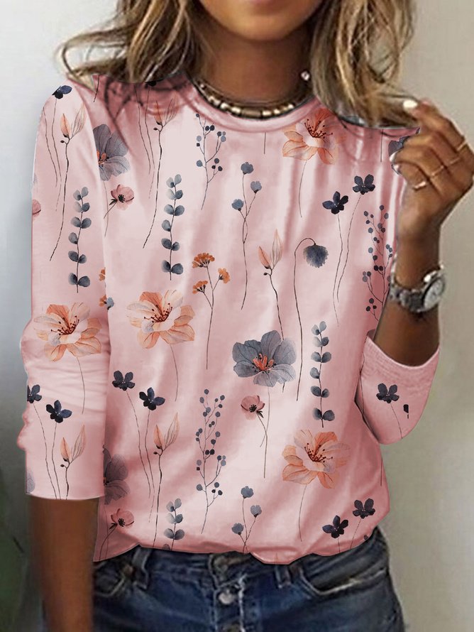 Casual Floral Loose Knitted T-Shirt