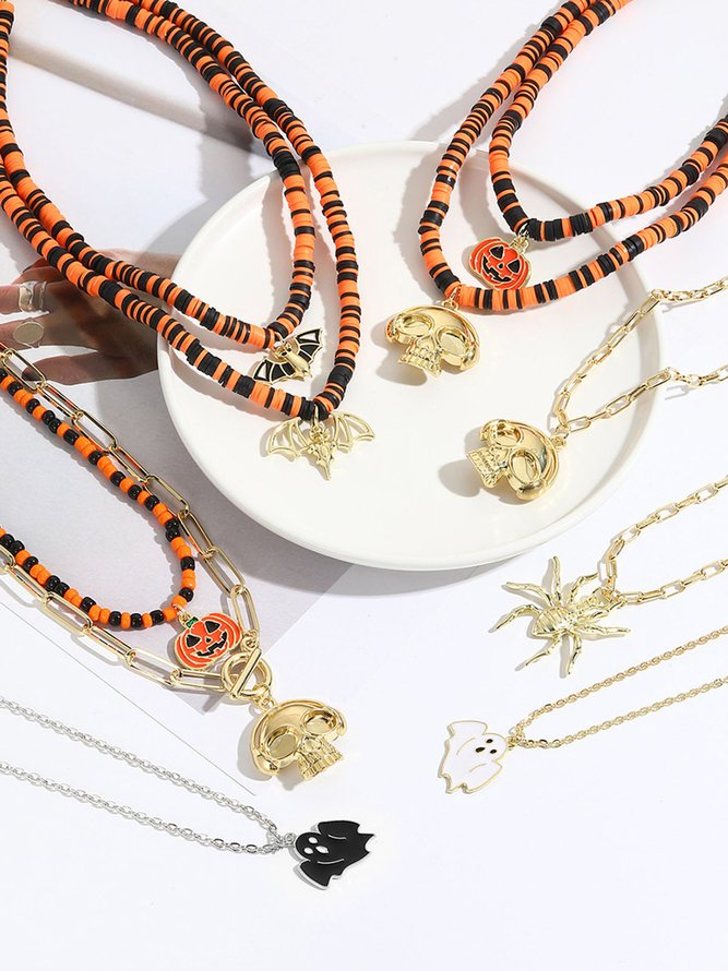 Halloween Skull Pumpkin Spooky Spider Gothic Necklace