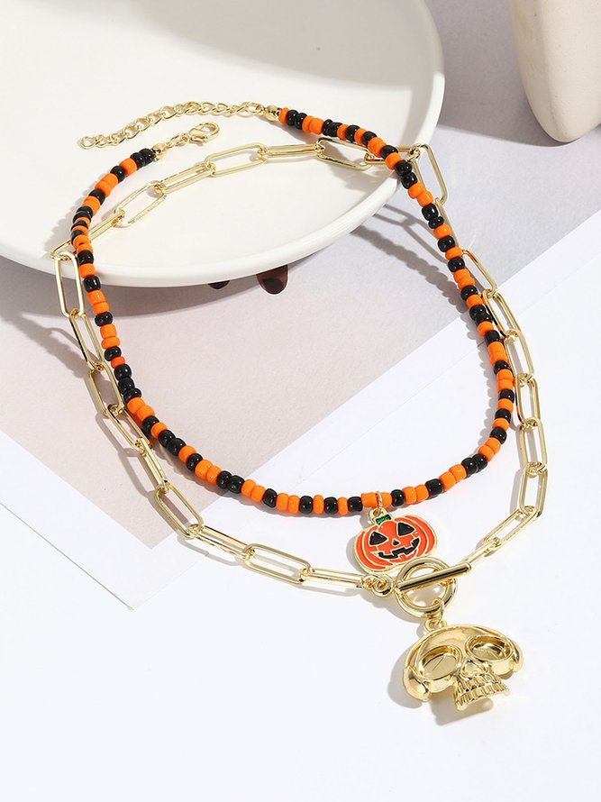 Halloween Skull Pumpkin Spooky Spider Gothic Necklace