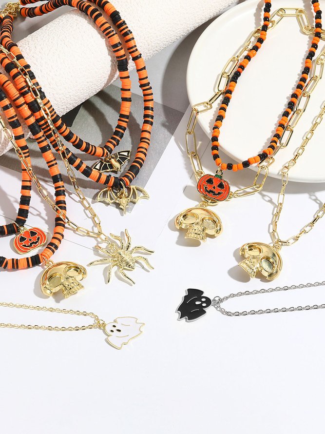 Halloween Skull Pumpkin Spooky Spider Gothic Necklace