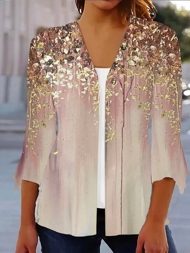 V Neck Casual Abstract Print Kimono