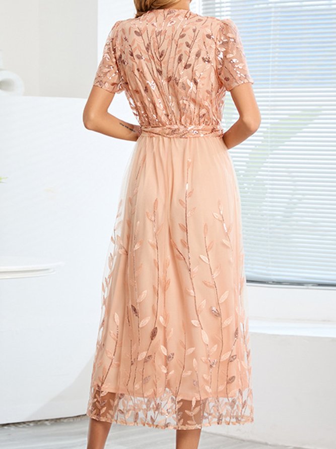 Regular Sleeve Party Loose Crew Neck Wedding Dress With Belt
