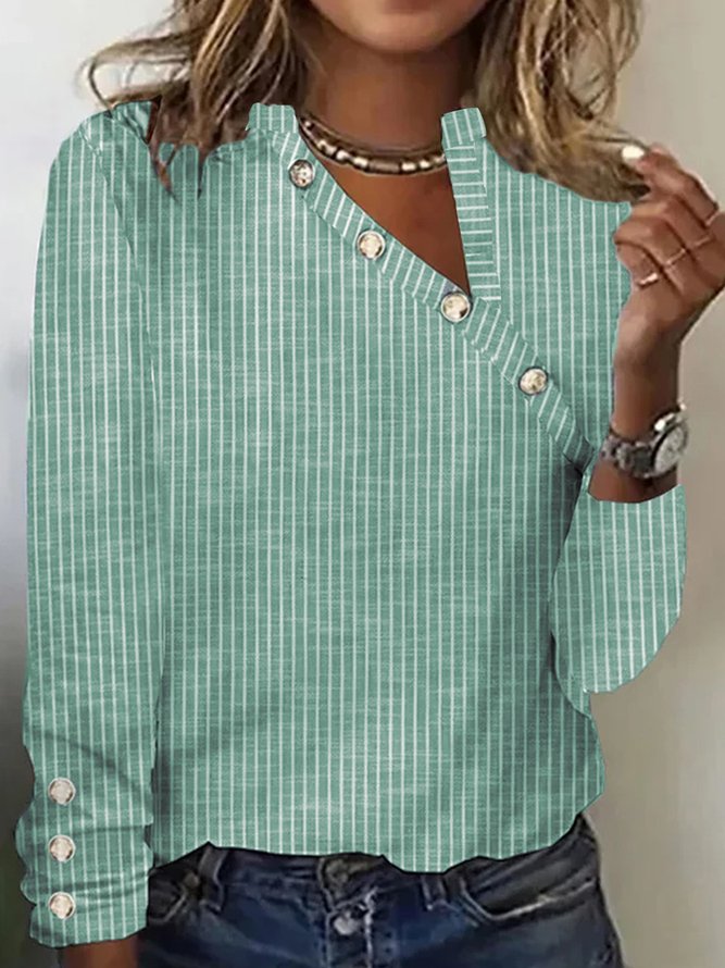 Buttoned Casual Asymmetrical Loose T-Shirt