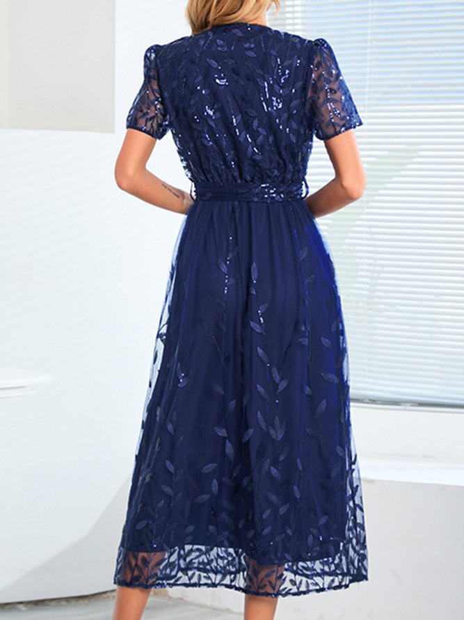 Regular Sleeve Party Loose Crew Neck Wedding Dress With Belt