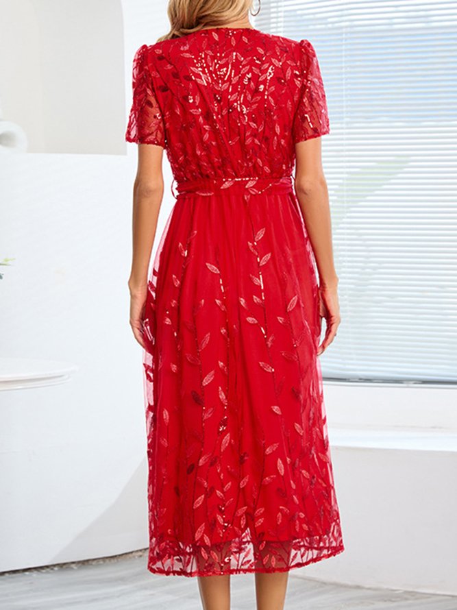 Regular Sleeve Party Loose Crew Neck Wedding Dress With Belt