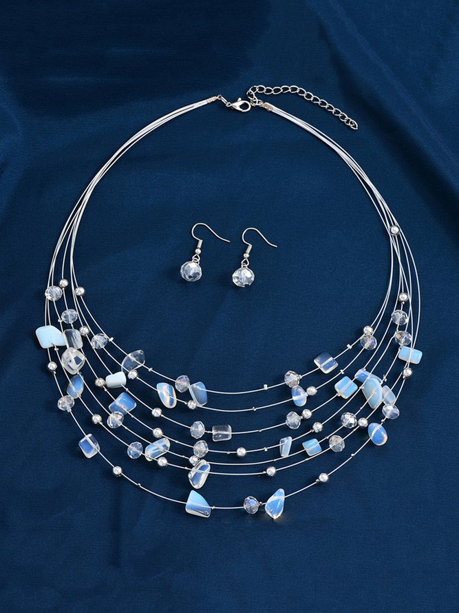 Boho Turquoise Beads Layered Necklace Earrings Set