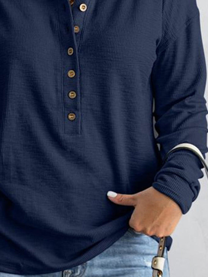 Buttoned Shawl Collar Casual T-Shirt