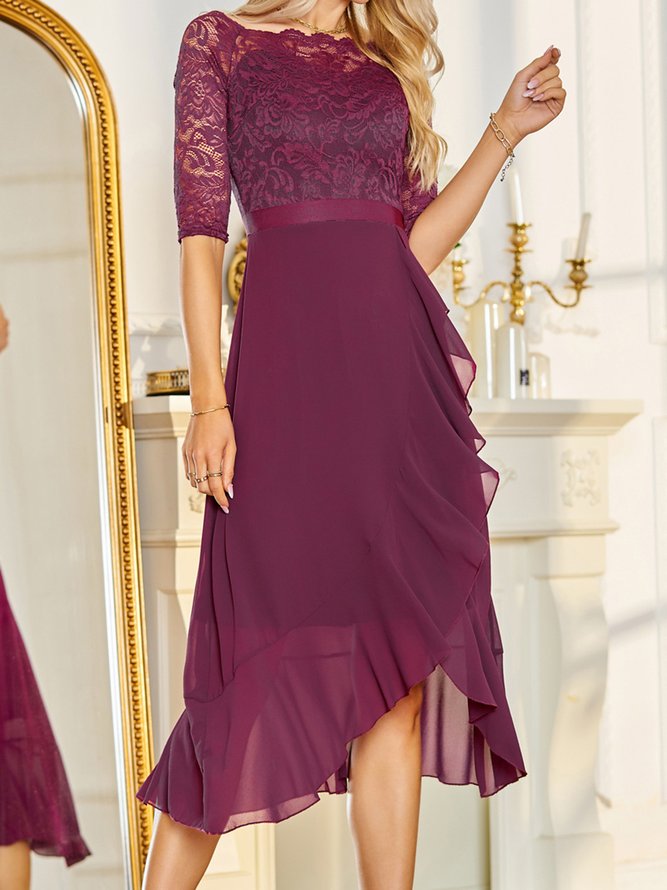 Party Crew Neck Lace Lace Wedding Dress