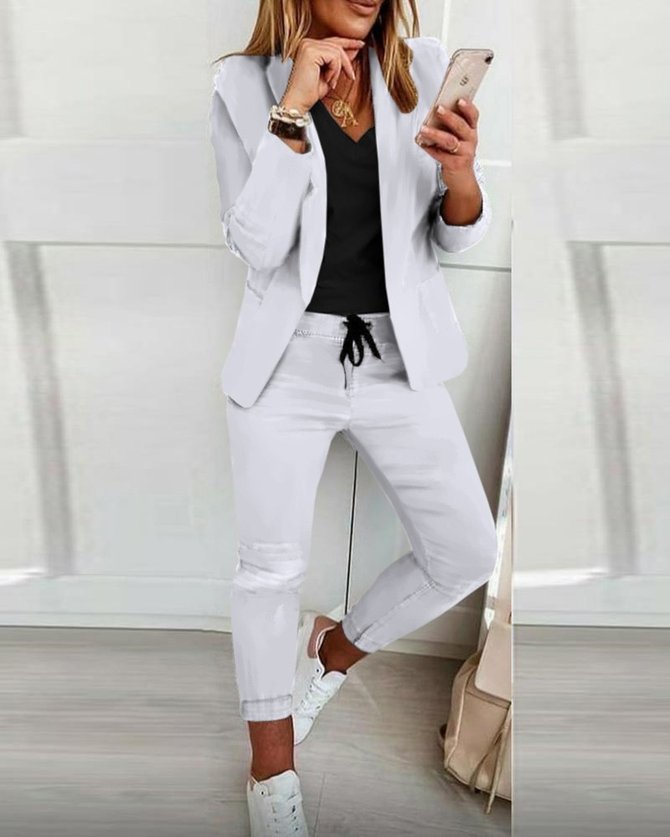 Casual Shawl Collar Regular Fit Two-Piece Set