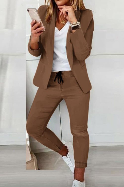 Casual Shawl Collar Regular Fit Two-Piece Set