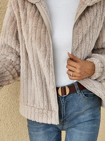 Fluff/Granular Fleece Fabric Casual Teddy Jacket Plus Size