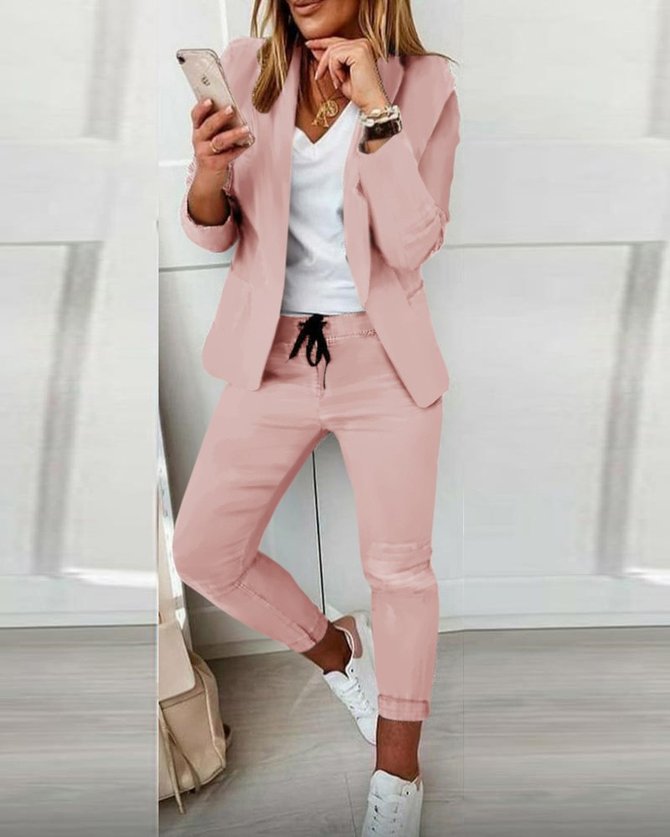 Casual Shawl Collar Regular Fit Two-Piece Set