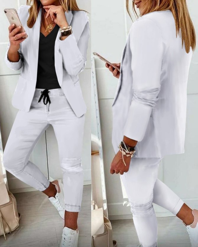 Casual Shawl Collar Regular Fit Two-Piece Set