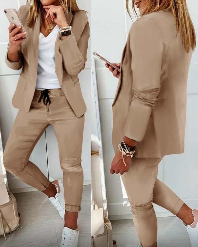 Casual Shawl Collar Regular Fit Two-Piece Set