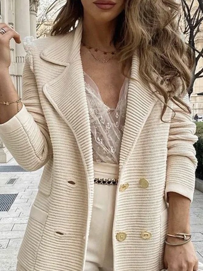 Plain Long Sleeve Buckle Lapel Collar Casual Blazer