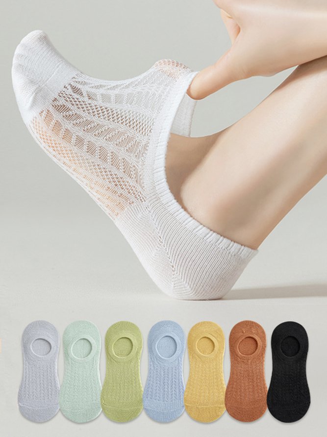 1pair Casual Breathable Hollow Out Plain Ankle Socks