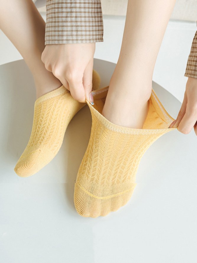 1pair Casual Breathable Hollow Out Plain Ankle Socks