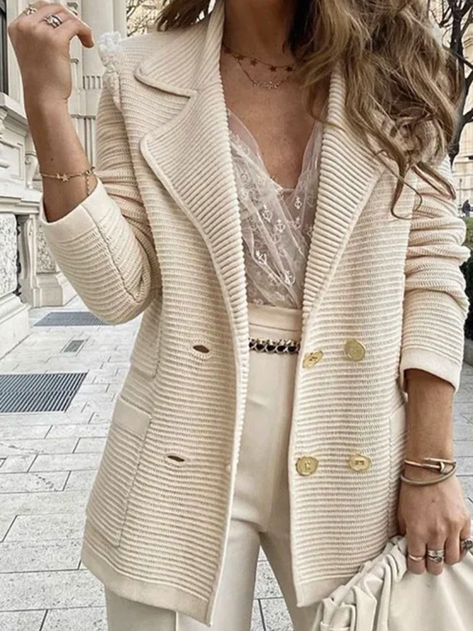 Plain Long Sleeve Buckle Lapel Collar Casual Blazer