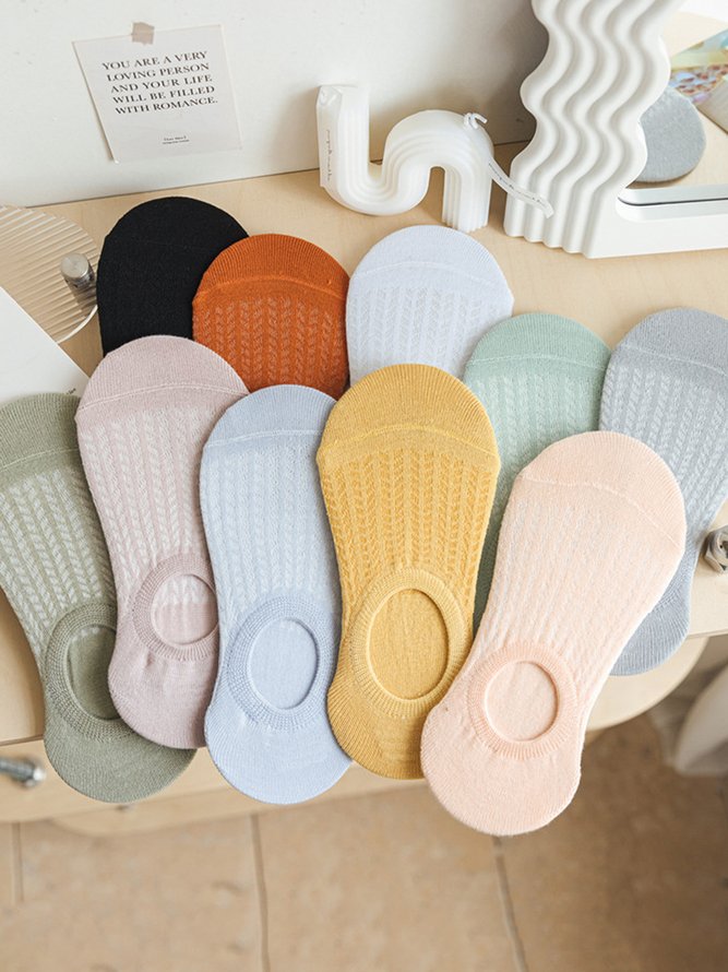 1pair Casual Breathable Hollow Out Plain Ankle Socks