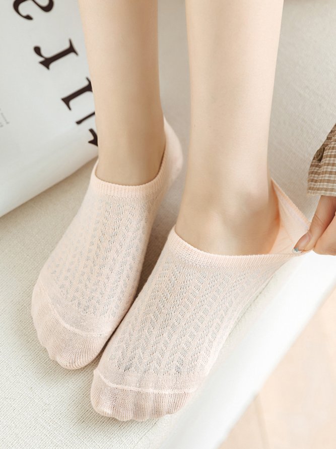1pair Casual Breathable Hollow Out Plain Ankle Socks