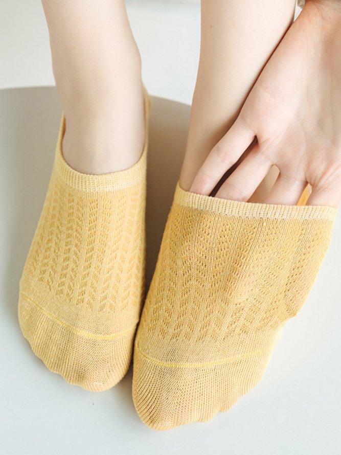 1pair Casual Breathable Hollow Out Plain Ankle Socks