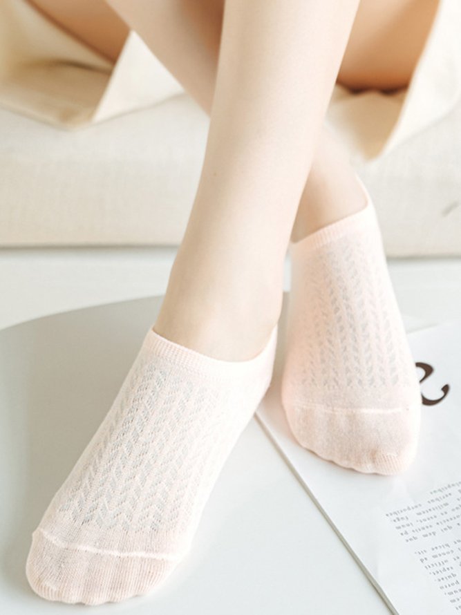1pair Casual Breathable Hollow Out Plain Ankle Socks