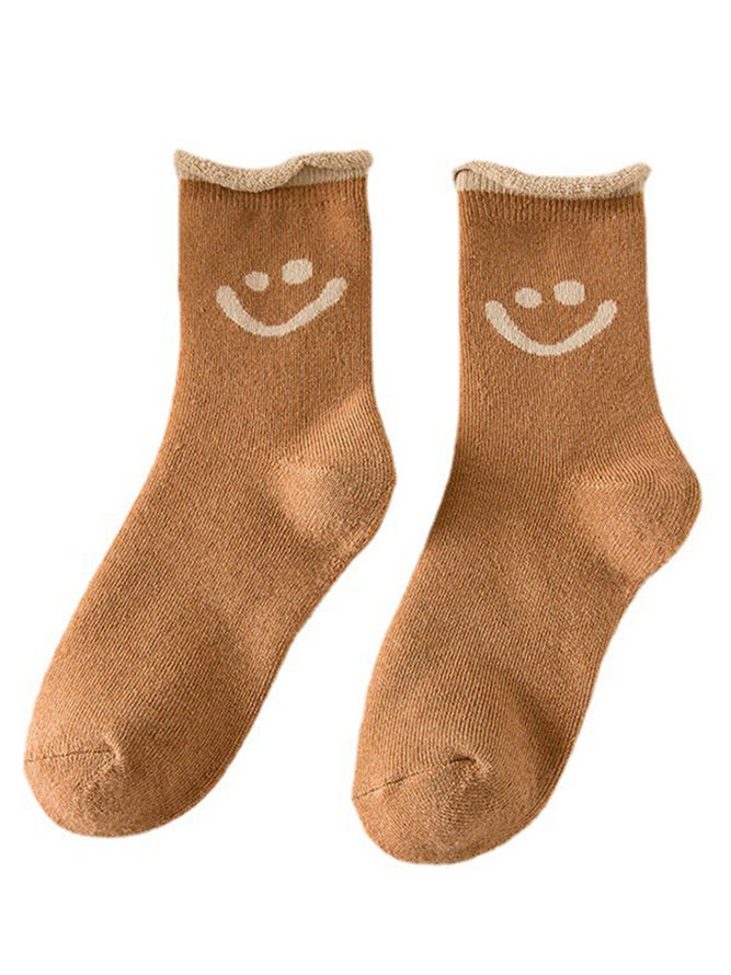 1pair Women Cute Smiley Warmth Terry Socks