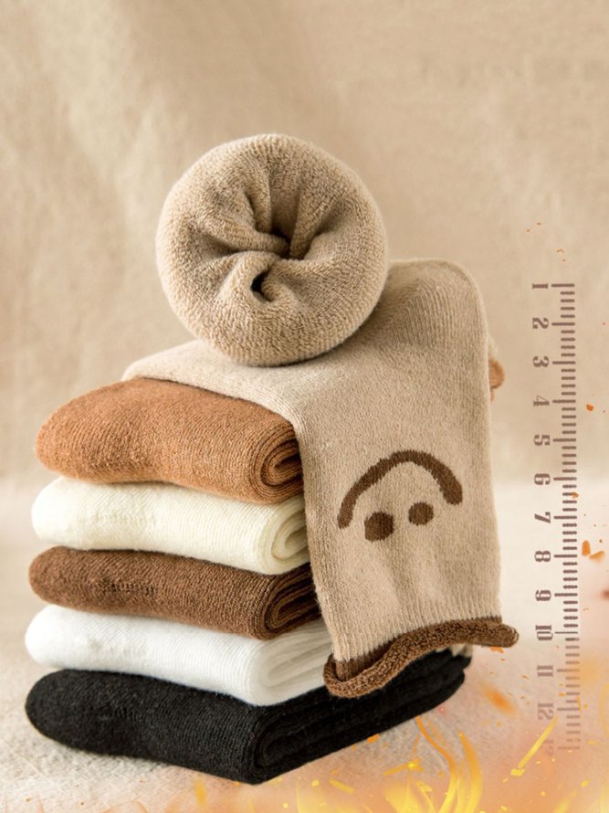 1pair Women Cute Smiley Warmth Terry Socks