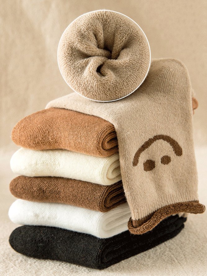 1pair Women Cute Smiley Warmth Terry Socks