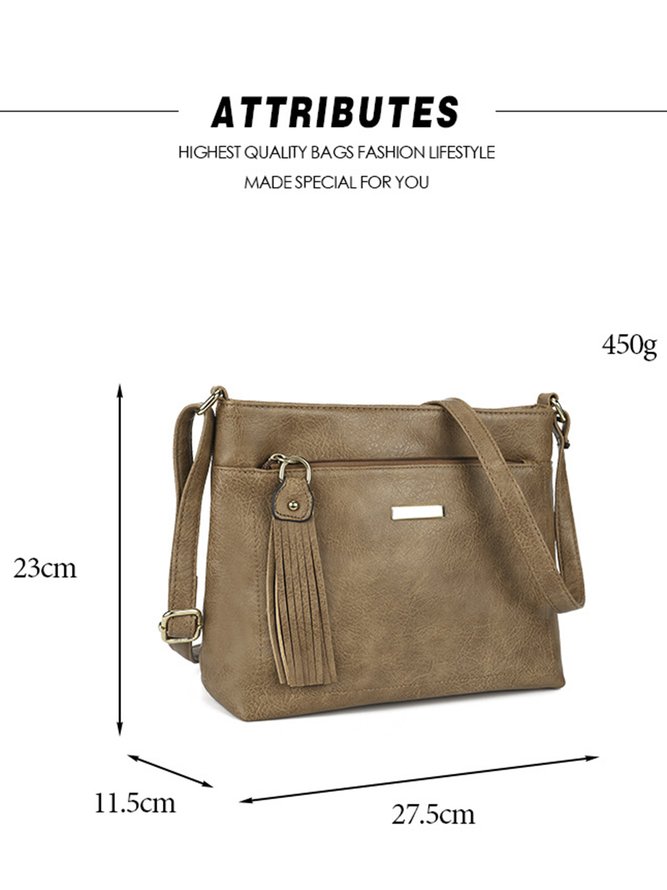 Casual Khaki Tassel Zip Square Shoulder Bag