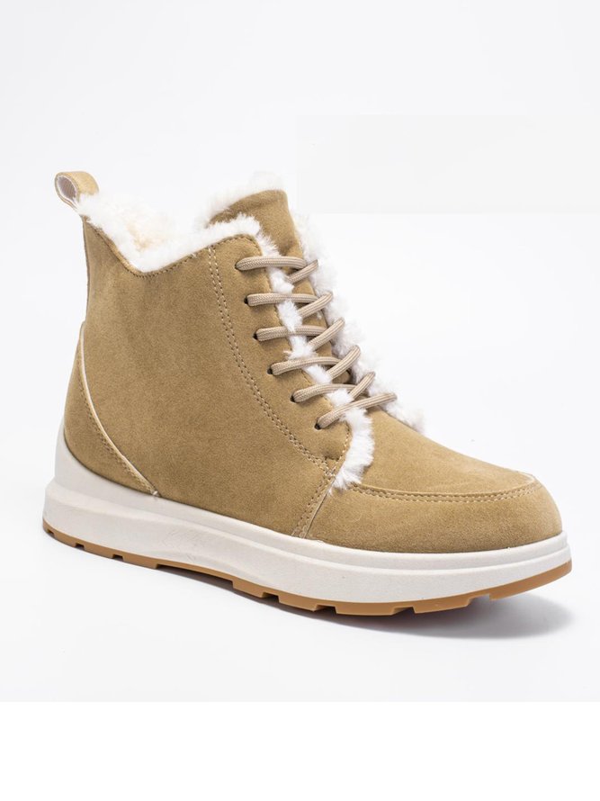 Casual Lace-Up Warm Furry Lined Cotton-Padded Boots