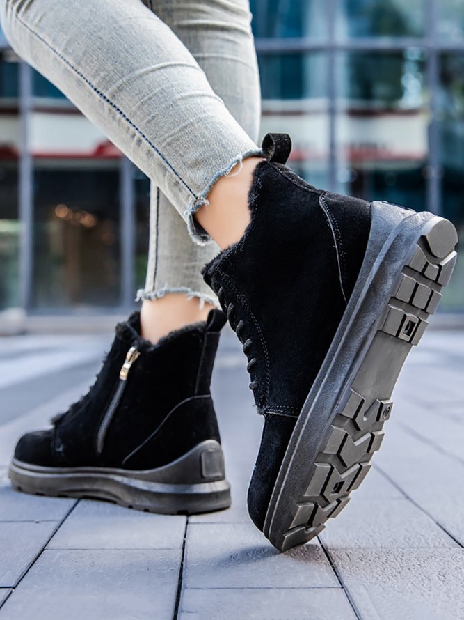 Casual Lace-Up Warm Furry Lined Cotton-Padded Boots