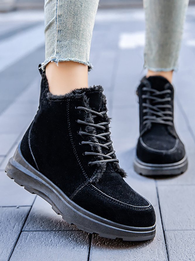 Casual Lace-Up Warm Furry Lined Cotton-Padded Boots