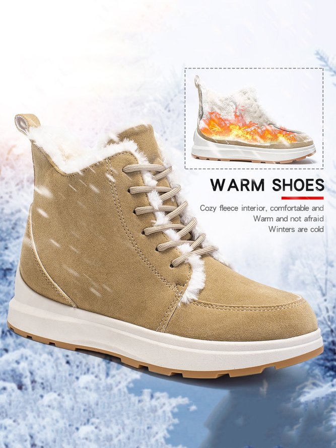 Casual Lace-Up Warm Furry Lined Cotton-Padded Boots