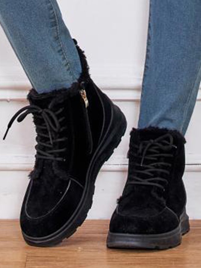 Casual Lace-Up Warm Furry Lined Cotton-Padded Boots